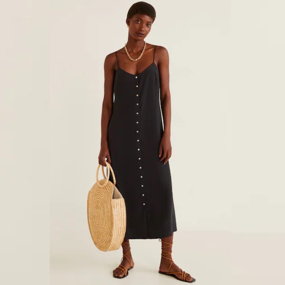 Mango Button-Down Slip Midi Dress size Medium Black